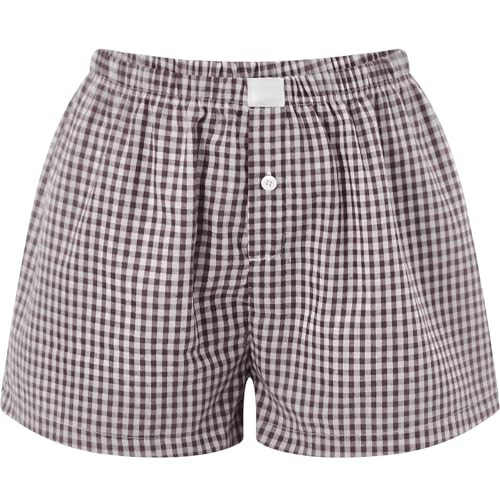 Image of Womens Y2k Plaid Shorts Women Cute Lounge Pajama Sleep Comfy & Casual Gingham PJ Boxer Shorts