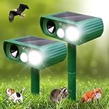 Solar Ultrasonic Animal Repeller, 2025 Cat Repellent Outdoor,Waterproof Deer Repellent for Raccoon,Dog,Fox, Deer, Skunk,Squirrel, Rabbit with Motion Detection Flash Lights Green(2 Pack)