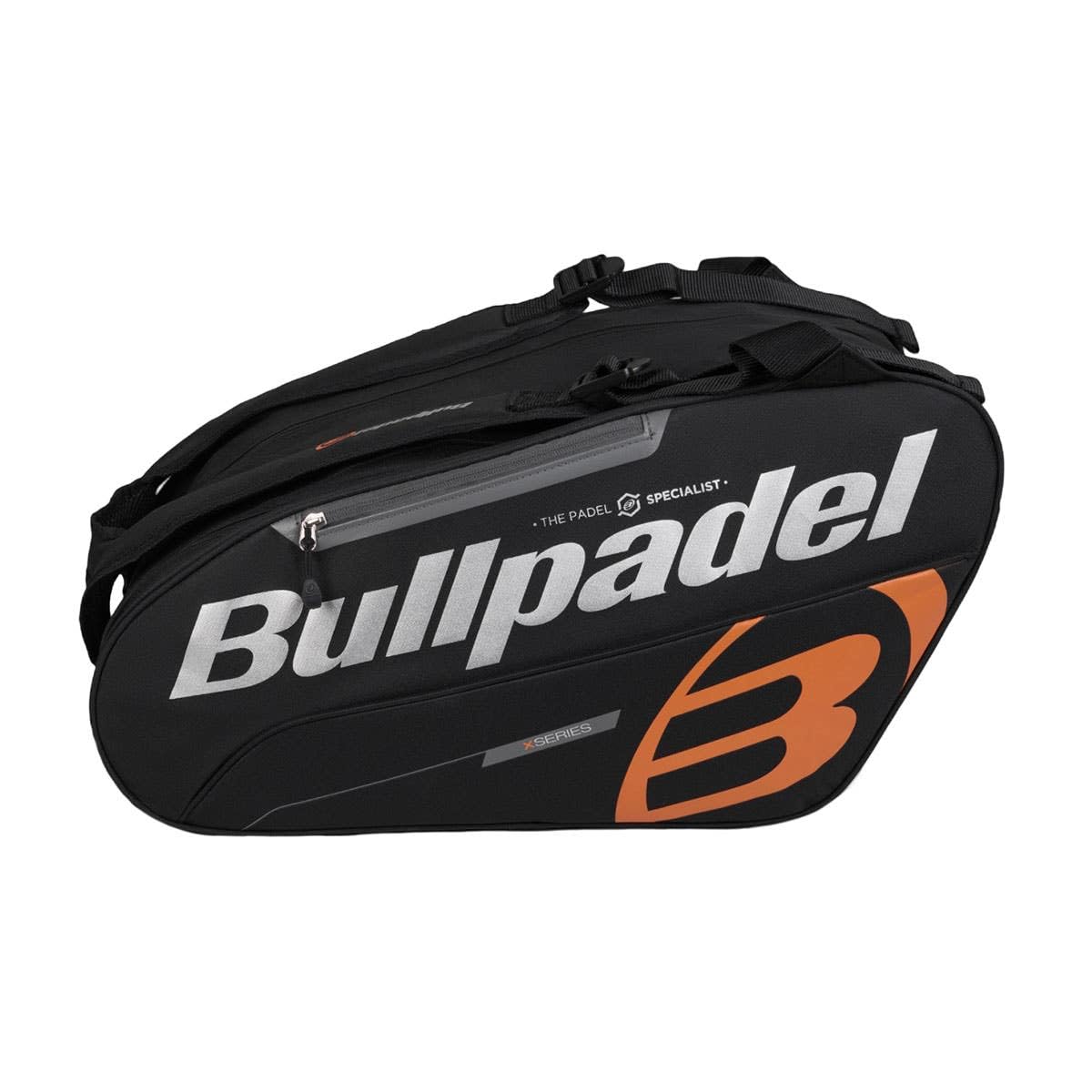Bullpadel Tour Black Racket Bag with White and Orange Detailing with Pockets for Racket Pockets for Clothing or Material and Additional Pockets Padded Handles and Handles for Transport