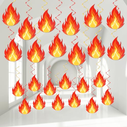 60PCS Fire Flame Party Decorations Firetruck Flame Hanging Swirls Streamers