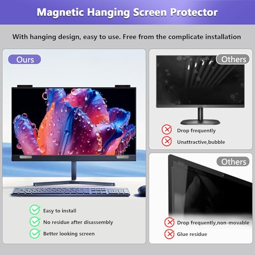 Image of Magnetic 24 Inch Privacy Screen for Monitor 16:10 Aspect Ratio Hanging Removable Privacy Screen for Computer Monitor, Anti Glare Blue Light Filter, Eye Protection