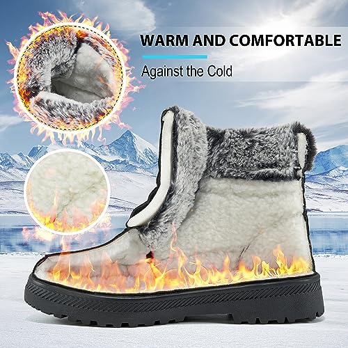 HARENCE Winter Snow Boots for Women: Warm Fur Lined Ankle Booties Lace Up Slip on Outdoor Walking Womens Boots3