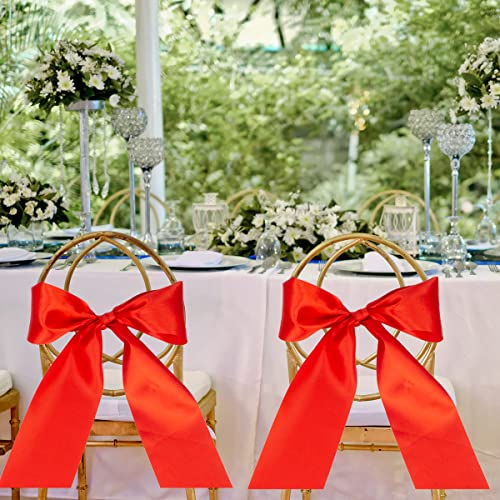 Nichemigo 4 Inch X 24 Yard Red Satin Ribbon Single Face Solid Color Fabric Ribbons For Chair Sash Cutting Ceremony Gift Wrapping Craft Diy Sewing Car Bows Dining Tables #TOP5