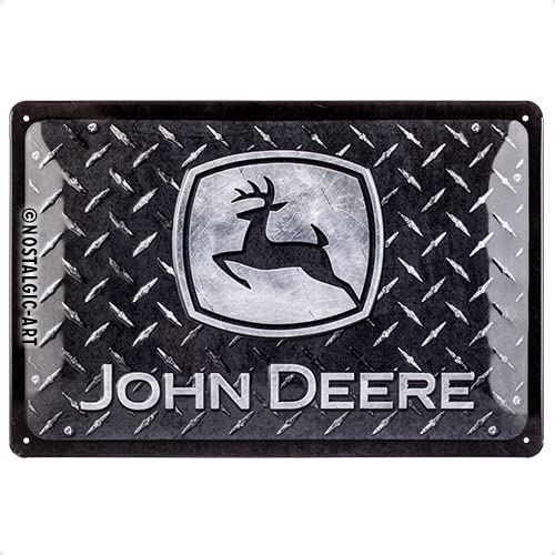 Nostalgic-Art Plaque Vintage, John Deere – Diamond Plate – Idée de Cadeau pour Fans de tracteurs, en métal, Déco Design Retro, 20 x 30 cm