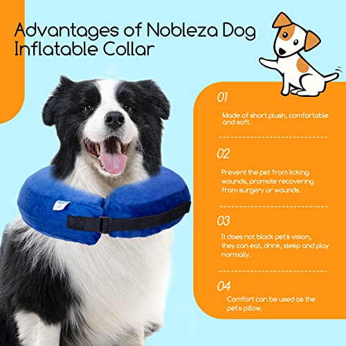 Nobleza - Collar de Recuperación Inflable para Perro Gato, Ajustable Collar Isabelino para Mascotas, Inflable Collar de Protección para Gatos Perros Recuperación de Cirugía o Heridas, Azul (M)