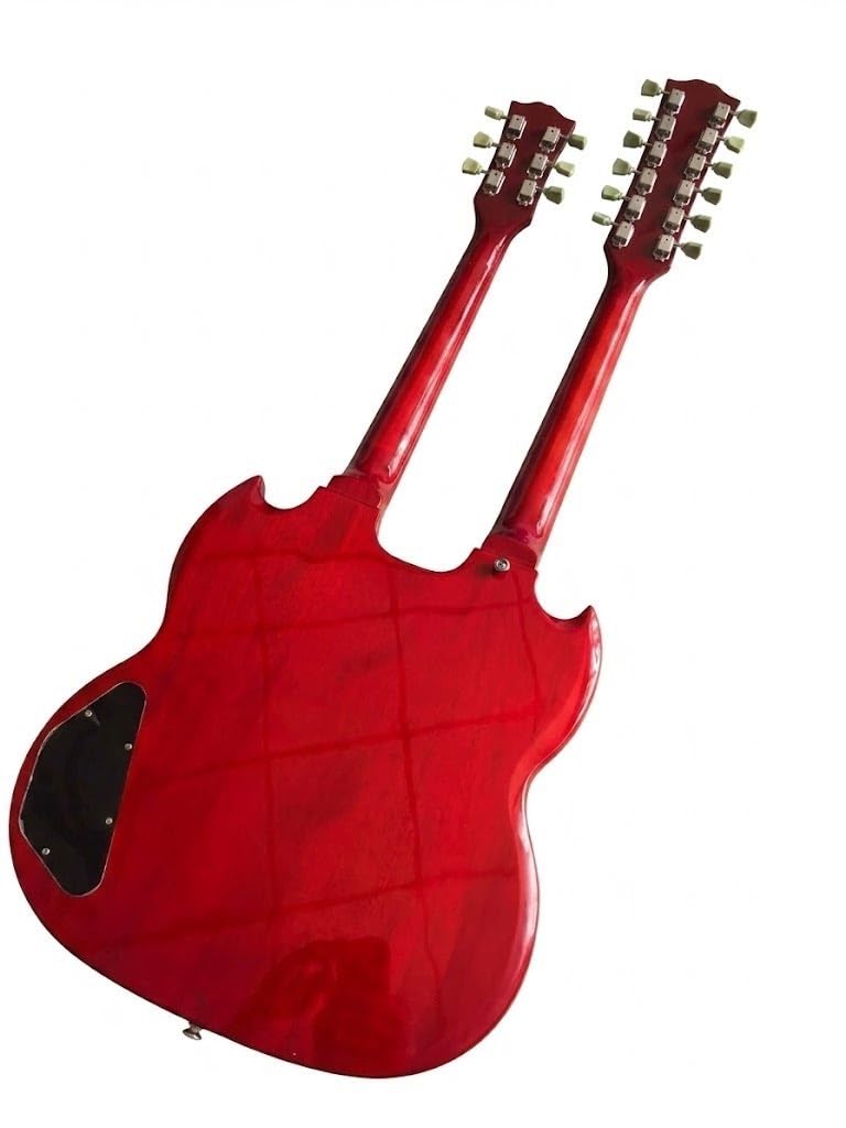 Chitarra elettrica a doppio manico con corpo solido, rossa a 6 e 12 corde humbucker, dimensioni standard for palcoscenici rock classici (Guitarra Eléctrica)