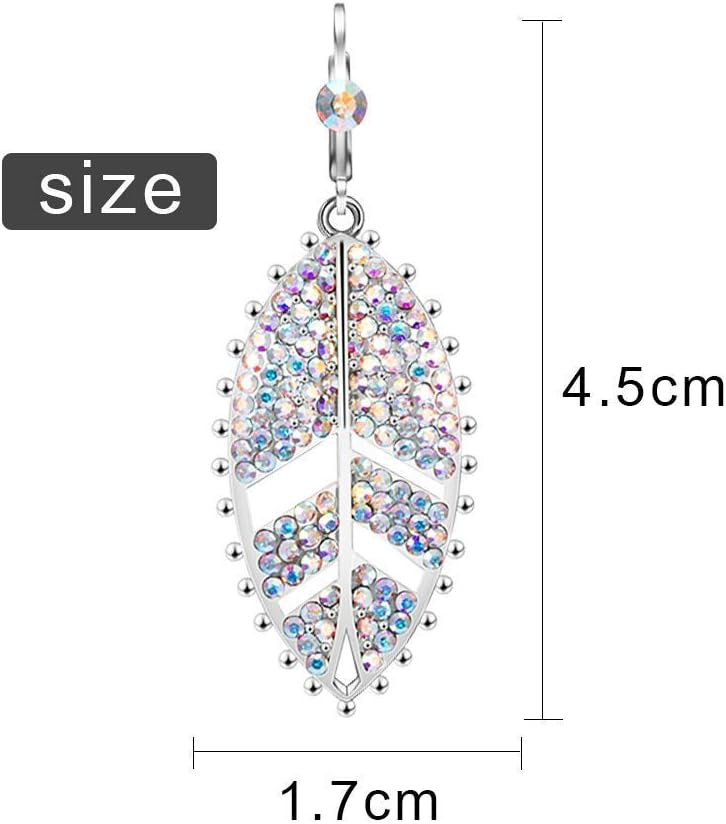Superchic Delicate Lightweight White/Blue/Green Leaf Dangling Hoop Earrings with Colorful Cubic Zirconia in Gold/Silver Plated for Women Girls Gift Party - Image 3
