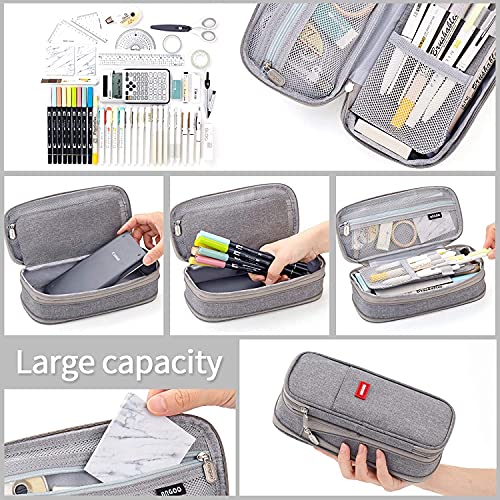 Image of EASTHILL Canvas,Fabric Big Capacity Pencil Pen Case Office College School Large Storage High Capacity Bag Pouch Holder Box Organizer Blue (Grey)