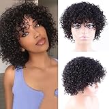 Unipearl Short Wigs Human Hair for Black Women Short Curly Pixie Cut Wig Human Hair Wigs Afro Rose Curly Funmi Pixie Wig with Neat Bang Machine Made
