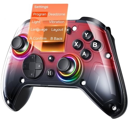 GUSGU G7 Wireless Gaming Controller with Interactive Screen, 1000Hz Polling Rate, Hall Joysticks & Triggers, 4 Programmable Buttons, Compatible with PC, Switch, PS4, iOS, Android, Red