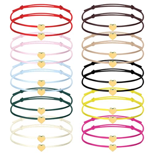 Juego de 20 pulseras de la amistad tejidas a mano, estilo brasileño, para niños, mujeres y hombres (Corazón dorado)
