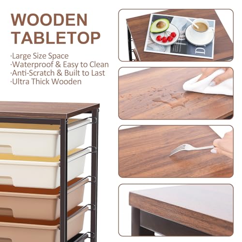 Image of SYKIARIOL Rolling Utility Storage Cart with 8 Drawers and Wooden Tabletop,Dark Brown