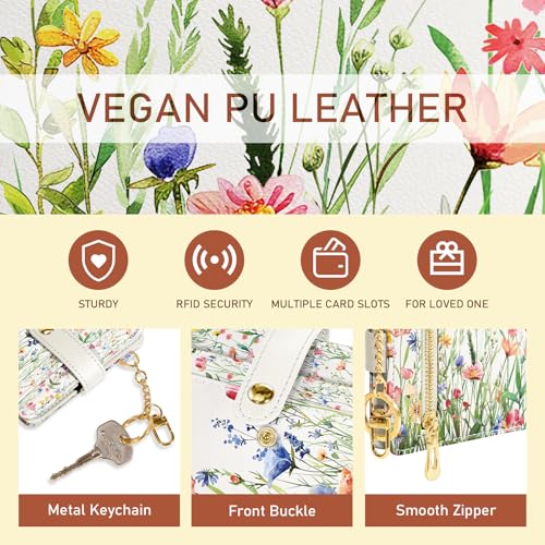 Image of Jogjam Floral Flowers Rfid Ladies Wallet, Small Slim Thin Compact Credit Card Women Wallet, PU Leather Bifold Cash Zipper Coin Pocket ID Window for Female