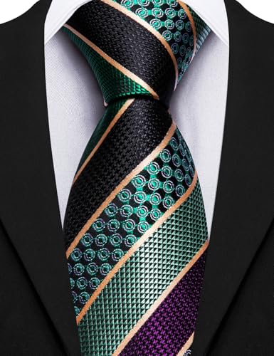 Image of Barry.Wang Mens 6 PCS Ties Silk Striped Paisley Check Floral Necktie Silky Woven Wedding Business Party Ties 3.34 inch