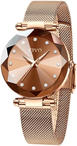 CIVO Relojes Mujer Reloj Damas de Malla Impermeable Lujo Minimalista Elegante Banda de Acero Inoxidable Relojes Oro Rosa de Pulsera Moda Vestir Negocio Casual Reloj de Cuarzo