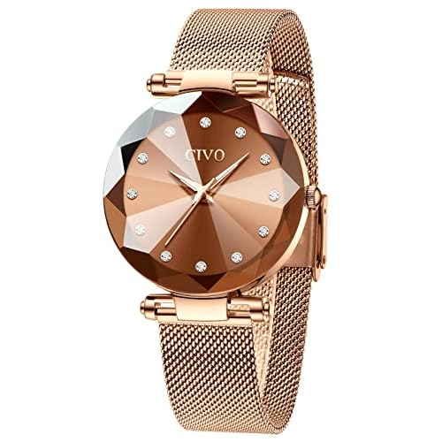 CIVO Womens Watch, Waterproof Ladies Watch, Analog Quartz Wrist Watches for Women Stainless Steel Mesh Strap Elegant Dress Designer Womens Watches Diamond Timescale Dial