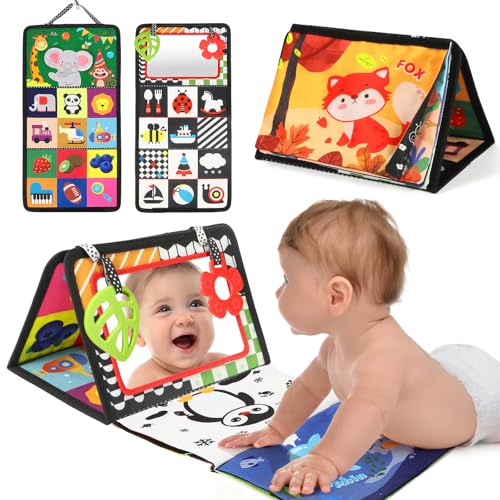 Image of BBWOO Tummy Time Toys, Black and White High Contrast Baby Toys for Newborn, Baby Visual Stimulation Mirror, Montessori Crinkle Book for Infant 0-3-6-12 Months, Boy Girl Shower Gift