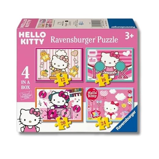 Ravensburger - Puzzle: Hello Kitty, Puzzles Niños 3 Años o Más, Rompecabezas, 4 Puzzles de 12,16, 20 y 24 piezas, Regalos Niños 3 Años, 19x14cm