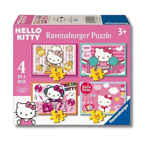 Ravensburger - Puzzle: Hello Kitty, Puzzles Niños 3 Años o Más, Rompecabezas, 4 Puzzles de 12,16, 20 y 24 piezas, Regalos Niños 3 Años, 19x14cm