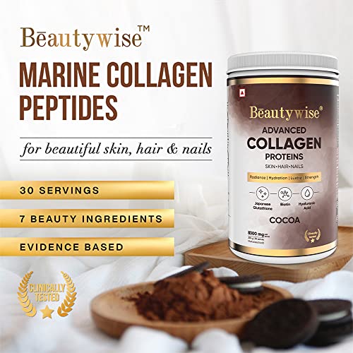Image of Beautywise Skin Brilliance Glutathione with NAC -500mg |Dual Action| Evening Primrose Oil + Advanced Marine Collagen Proteins Powder | With Hyaluronic Acid, Japanese Glutathione & Biotin | Helps Keep Hair, Nail, Skin Healthy & Nourished cocoa Flavoured ( 60 capsules + 250 gm Combo)