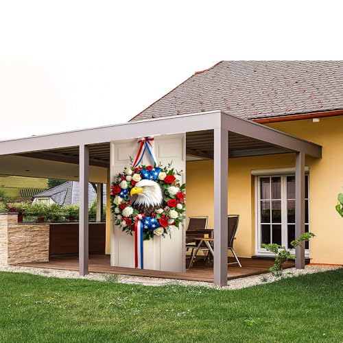 Image of Patriotic Eagle Door Cover 35x71in USA Flag Rose Ring