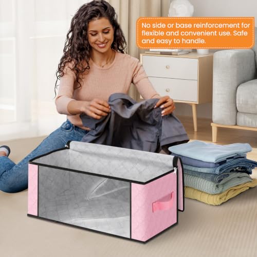 Image of Fab totes 35L Closet Organizers and Storage, Foldable Under Bed Storage Containers, Storage bags for Organizing Bedroom, Closet, Clothing,Organization with Handle (3 Pack,Pink)