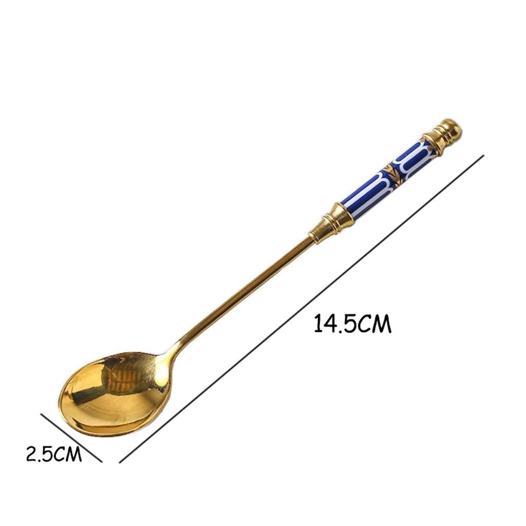 Cuillères à Soupe en Acier Inoxydable, cuillère à café créative, louche à Dessert en céramique, cuillère à remuer à Long Manche, Vaisselle Personnalisable, Lot de 5 cuillères de se