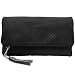 BMC Womens Midnight Black Textured PU Faux Leather Quilted Pattern Triple Compartment Zipper Tassel Fashion Clutch Handbag
