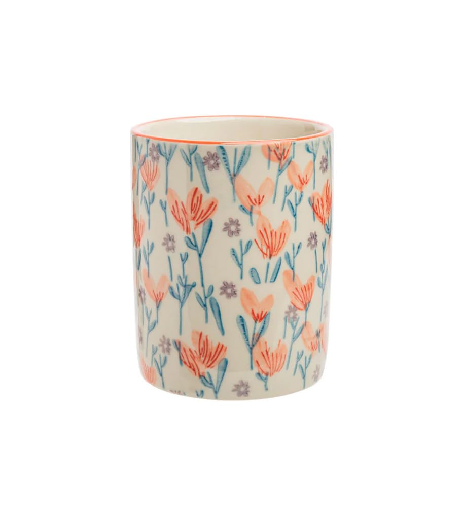 Tranquillo Douceur Floral Toothbrush Holder for Toothbrushes and a Tube, Stoneware Tumbler, 8 x 8 x 10 cm