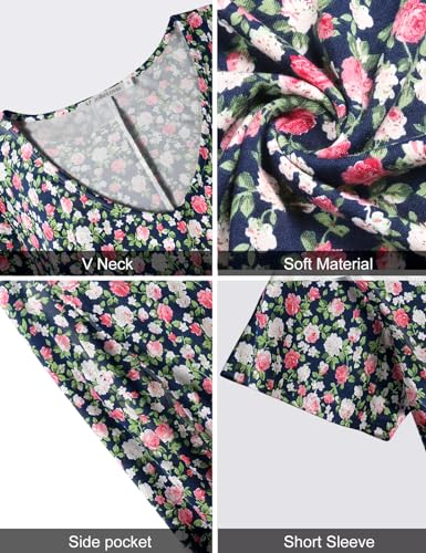 Image of JollieLovin Women T Shirt Plus Size Summer Swing Dresses Short Sleeve V Neck Loose Casual Dress(L-5X)