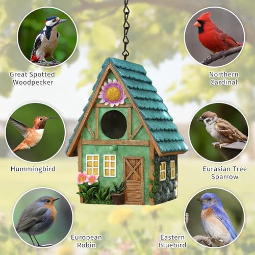 image for MINWOLF Bird Houses for Outside Cottage-Style Hanging Birdhouse with F