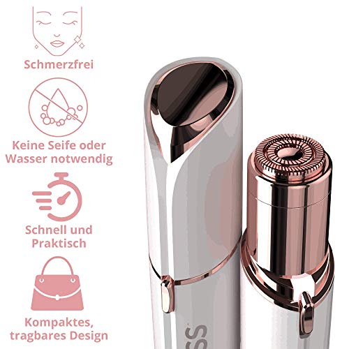 Finishing Touch Flawless Face Damenbart- und Gesichtshaarentferner, Gesichtshaarentferner mit hypoallergenem Scherkopf, Damenrasierer für das Gesicht - wiederaufladbar, inkl. 2 Ersatzaufsätze, Weiß – Bild 5