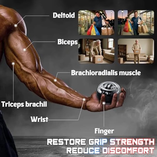 Gyro Ball Wrist Exerciser, Auto-Start Gyroscopic Trainer & Wrist Strengthener, Portable Gyroscopic Resistance Training Tool, Strengthen Arms, Fingers, Bones and Muscles, Joint Relief