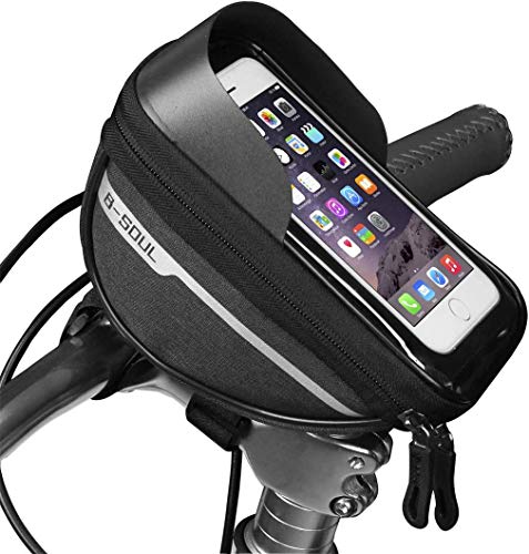 Fahrrad Bicycle Lenker Tasche wasserdichte Touchscreen Handy Tasche für iPhone Huawei Samsung Smartphone bis zu 6,4'' (Schwarz)