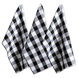 DII Buffalo Check Kitchen Collection, Classic Farmhouse Dishtowel Set, 20x30, Black & White, 3 Piece