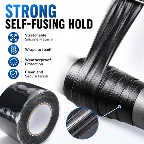 Image of Black Seal Self-Fusing Silicone Repair Tape, Waterproof Pipe Sealing, Stretch-Resistant Tape Weatherproof Self Fusing Sealing Tape for Emergency Pipeline Repair /Cable Bandage /Tool Fixing