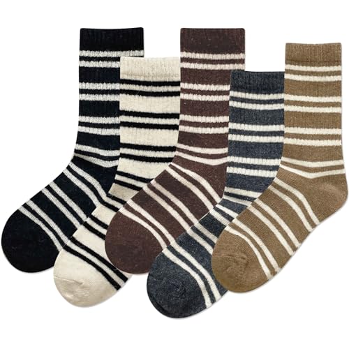 Image of IIG 5 Pairs Women's Vintage Style Thick Wool Warm Winter Crew Socks