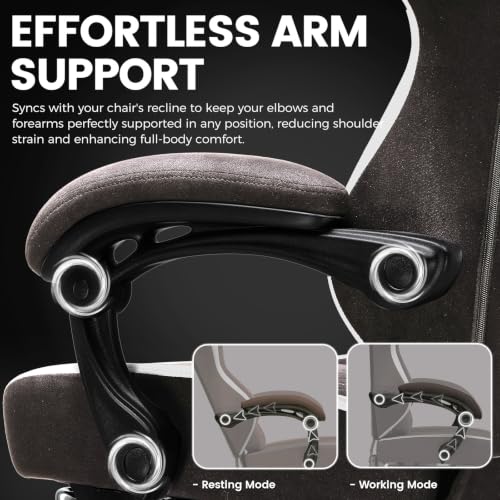 Image of GTPLAYER Gaming Chair with Footrest Fabric Office Chair with Pocket Spring Cushion and Linkage Armrests, High Back Ergonomic Computer Chair with Lumbar Support Task Chair Brown