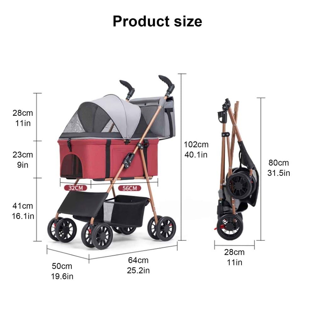 Passeggino per Cani, Passeggino per Gatti, Passeggino per Cani Pieghevole 3 in 1 con Cestino Portaoggetti, Cinture di Sicurezza, Ideale per Viaggi/Veterinario/Shopping,Nero