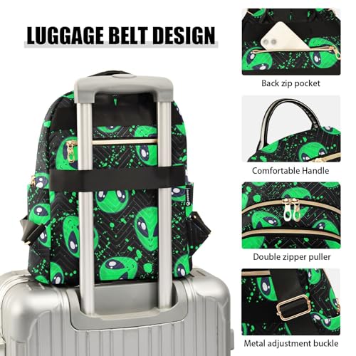 Image of Green Alien Mini Backpack Fashion Backpack Purse for Women,Handbag Shoulder Bag Casual Daypack, Ladies Gift for College Work (M)