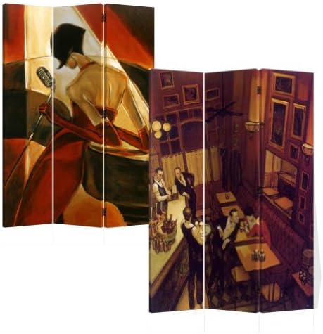 Roundhill 3-Panels Double Sided Canvas Painting Room Divider Screen, Night at Bar