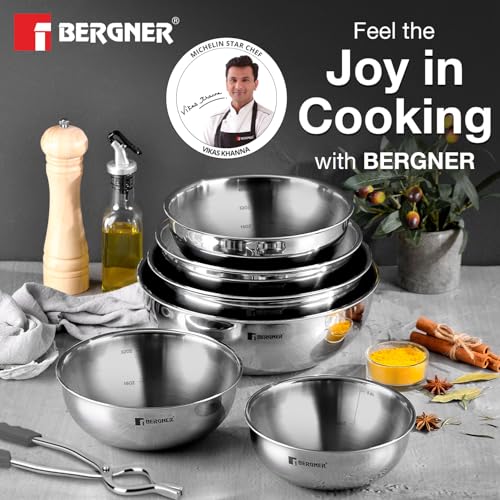 Image of BERGNER Argent Triply Stainless Steel Tasra /Tasla Without Lid, 20cm (1.5 L), Consumes Less Oil, Healthy Cooking, Faster and Even Heat Distributio, Easy to Clean - Induction and Gas Stove Ready
