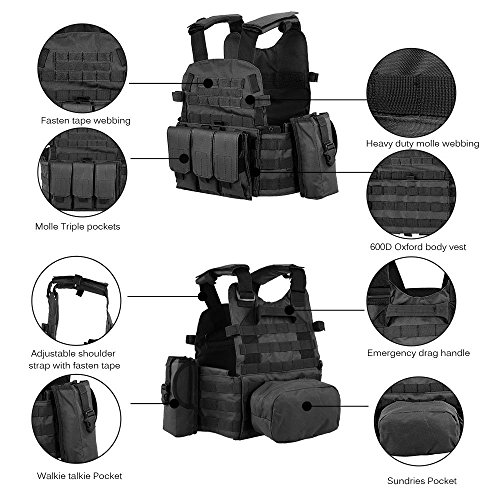 Lixada Outdoor Modular Molle Vest Hunting Chest Carrier Vest with Hydration Pouch
