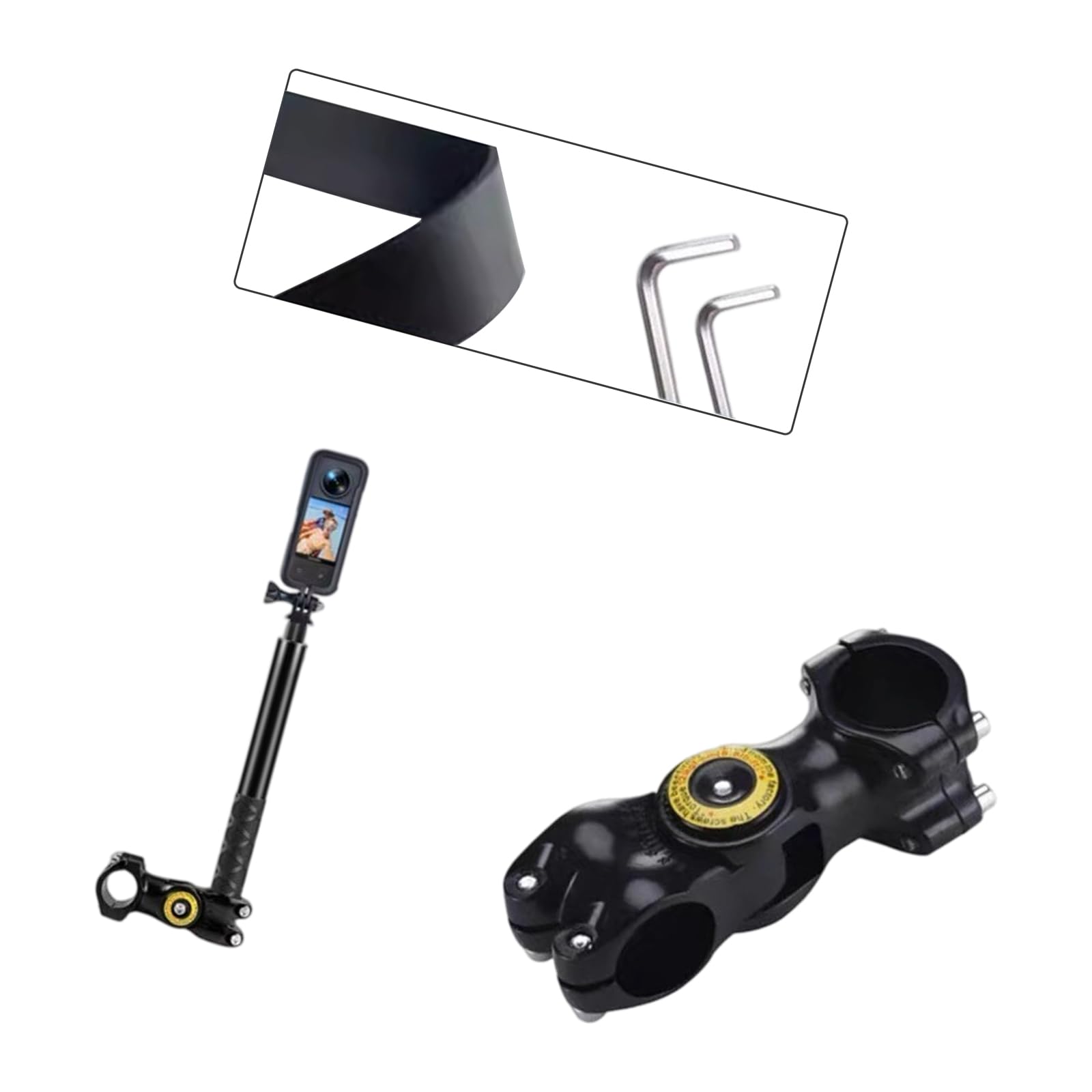 Soporte para cámara de acción para motocicleta, ángulo giratorio de 360°, marca de 22,50 cm a 120 cm, abrazadera extensible para barra de bicicleta