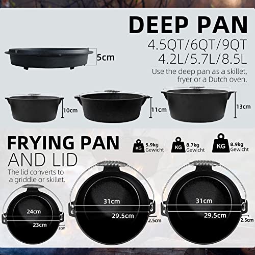Foto von BROILISSIMO Dutch Oven Set Gusseisen ca. 4 6 9 L Grilltopf Feuertopf Topf für Grill und Camping Feuertopf Set