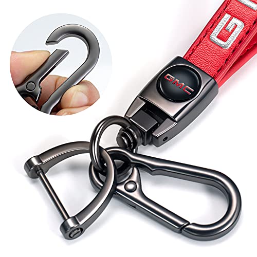 Image of Genuine Leather Car Keychain for GMC Key Chain for Men and Women Family Present Key Ring Accessories(Red)