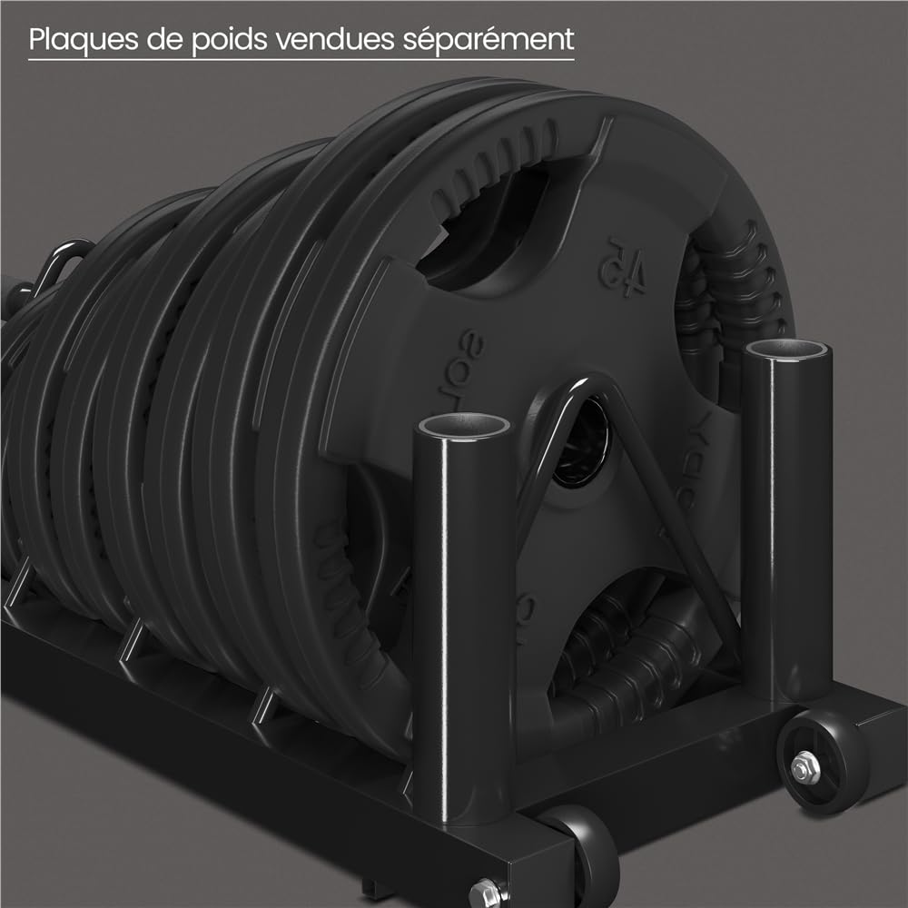 Yaheetech Support d’haltère Rack de Rangement Mobile pour Poids Disques Barres de Musculation avec Poignée de Transport et Roues 4 Compartiments Fitness Gym Noir | Organisateur de disques d'haltérophilie, 4 fentes pour plaques, support de plaques de fitne