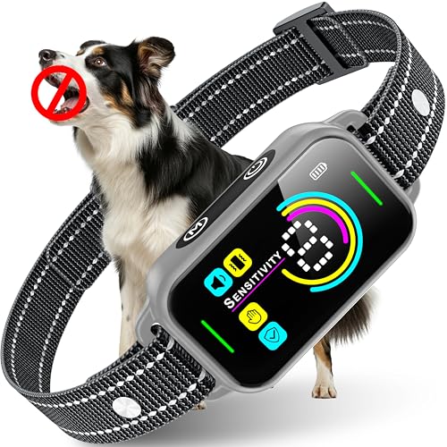 DINJOO Dog Bark Collar for Large/Medium/Small Dogs | Rechargeable Smart AI Anti-Barking Training Collar with 8 Adjustable Sensitivity, Beep & Vibration Modes | Solves Excessive Barking - Grey