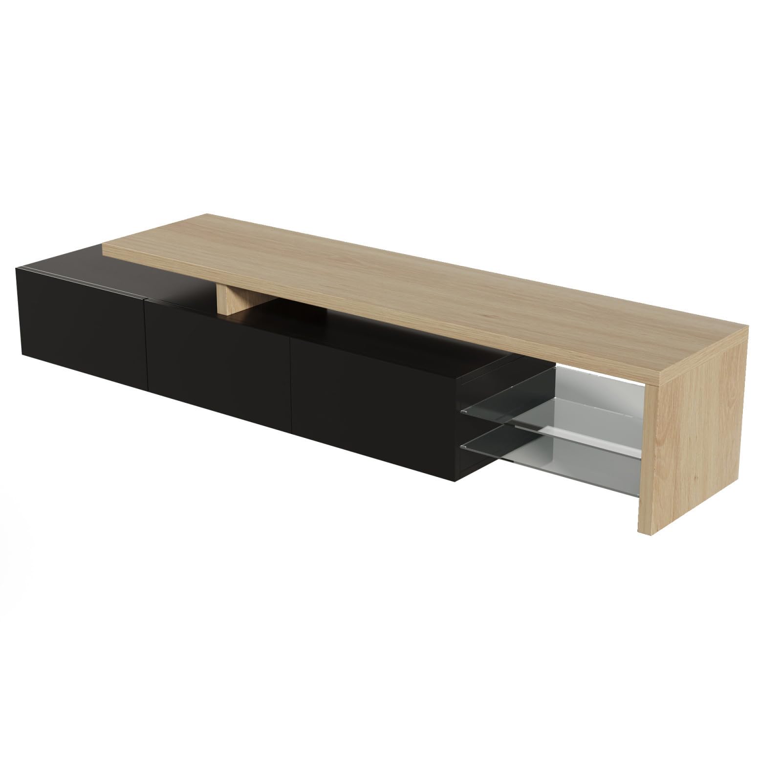 Mesa de Televisión Salón LED, Mueble TV Negro LED, 200×39×42cm, Mesa Televisión Salón 200 cm Mueble Télé Habitación Negro Mueble TV LED 200 cm Mueble Télé Negro Mesa TV Salón Mueble de Télé