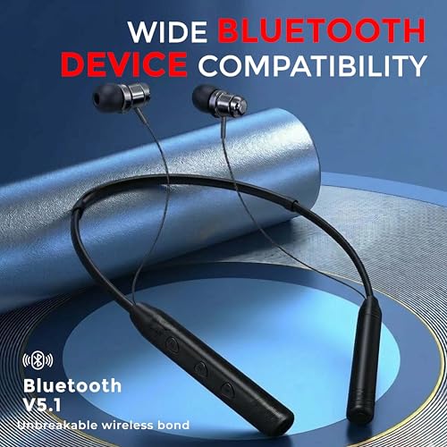 Image of MAK Wireless Neckband Earphones with 12mm Deep Bass, Magnetic Earbuds, Lightweight Ergonomic Design, Bluetooth Connectivity & Long Battery Life, Premium Black Neckband in Black